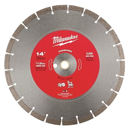 Milwaukee 49-93-7040 14-Inch Diamond Segmented Blade for Concrete, Brick & Masonry - Perfect for Wet/Dry Cutting, Construction & Demolition Projects