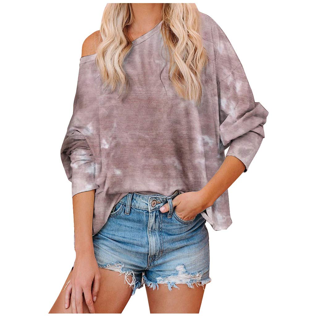 Plus Size Women's Casual Color Block Off Shoulder Tie Dye Oversized Long Sleeve Pullover Sweatshirt Tops for Lounge & Streetwear