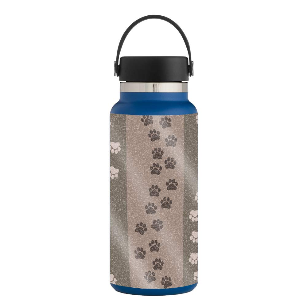 MightySkins Glossy Glitter Protective Skin for Hydro Flask 32 oz Wide Mouth Water Bottle - Paw Prints Design | Durable High-Gloss Finish | Easy to Apply & Remove | Made in USA | Perfect for School, Gym, Hiking & Outdoor Activities
