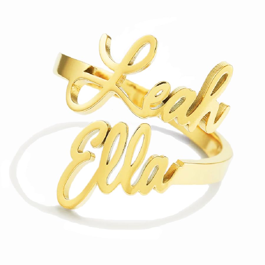 Personalized Dainty Custom Rings for Women - Heartfelt 2 Name Engraved Gold Rings, Perfect Gift for Wife or Girlfriend | Anniversary, Valentine's Day & Romantic Occasions