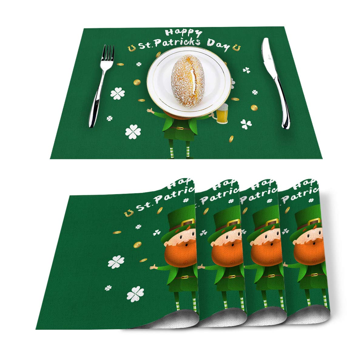 6-Pack Green Cotton Linen Placemats - Heat Resistant, Non-Slip & Washable Table Mats for Dining, Kitchen Decor - Perfect for St. Patrick's Day, Holiday Banquets & Everyday Use