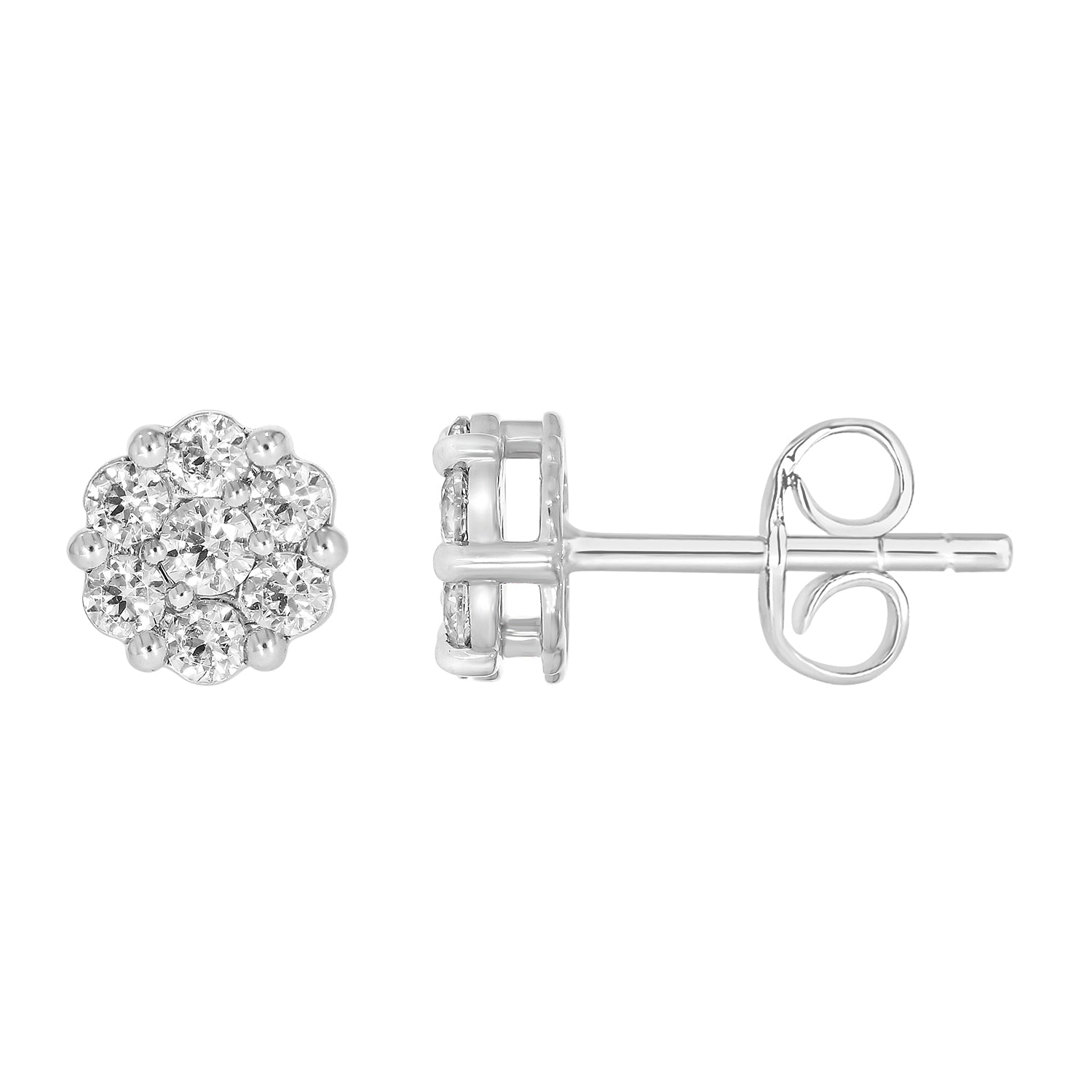 9ct White Gold 1 Carat Diamond Cluster Stud Earrings for Women - Elegant Wedding, Anniversary & Gift Jewelry - Perfect for Special Occasions & Everyday Wear
