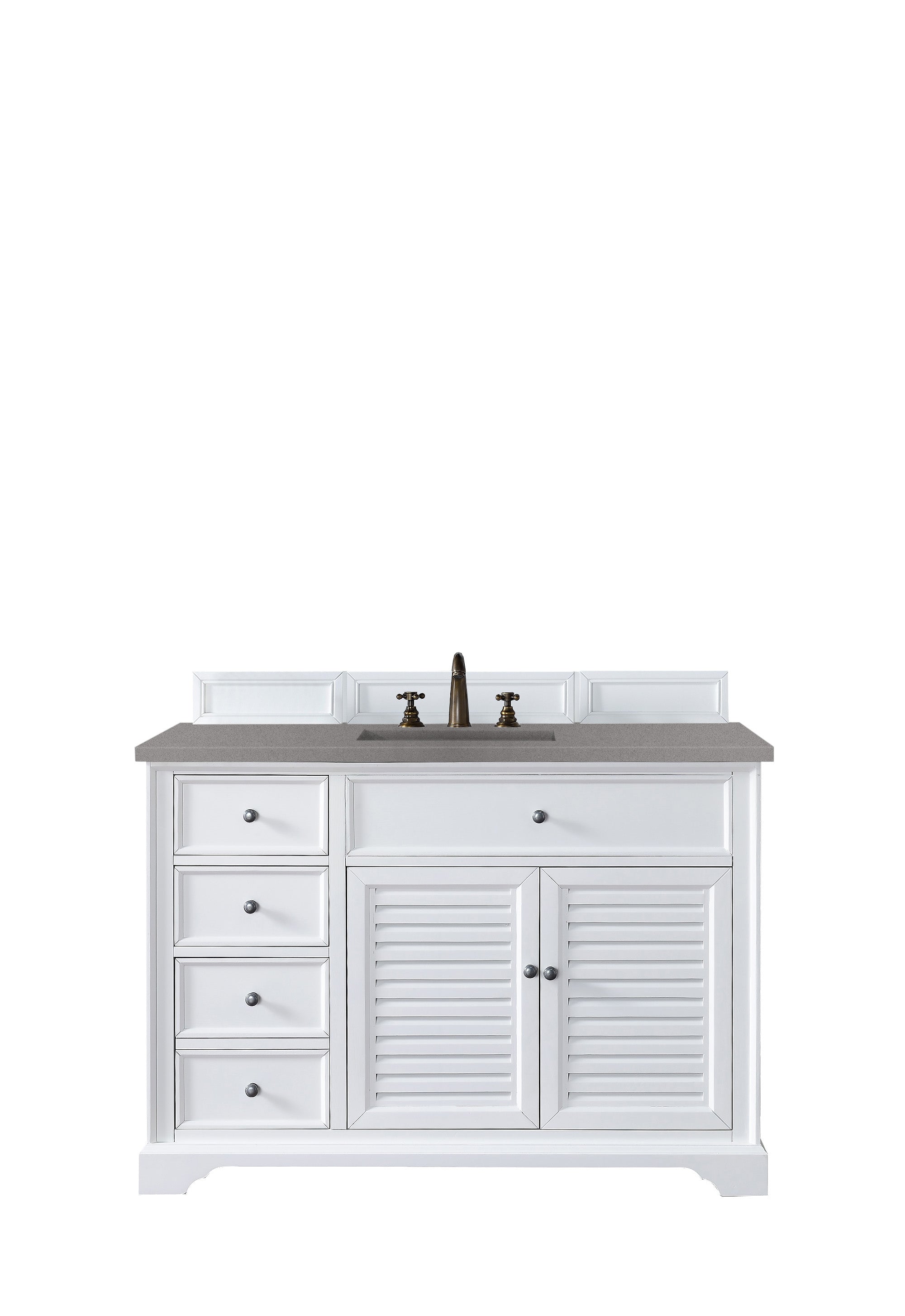 Savannah 48 Inch Single Bathroom Vanity Cabinet in Bright White with 3CM Gray Expo Quartz Countertop - Perfect for Modern Home Bathroom Renovation and Upgrade