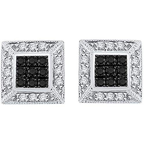 Square Cluster Stud Earrings for Women - Round White & Black Simulated Diamond 925 Sterling Silver Push Back Earrings - Perfect for Parties, Weddings & Everyday Elegance