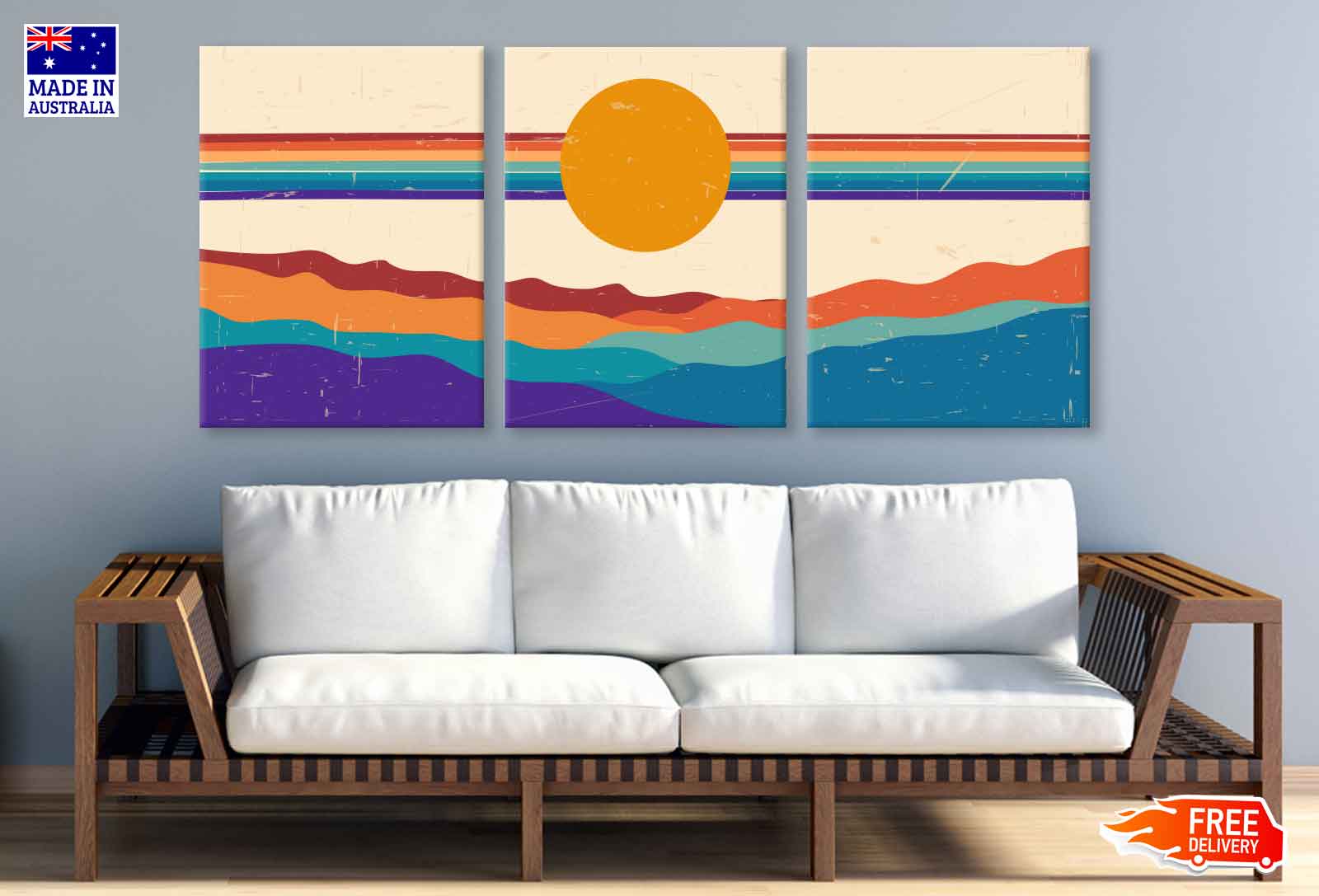3-Piece Mountain Landscape Vector Art Prints - High Quality Canvas Wall Decor - 100% Australian Made - Ready to Hang - Perfect for Living Room, Bedroom & Office Decor
