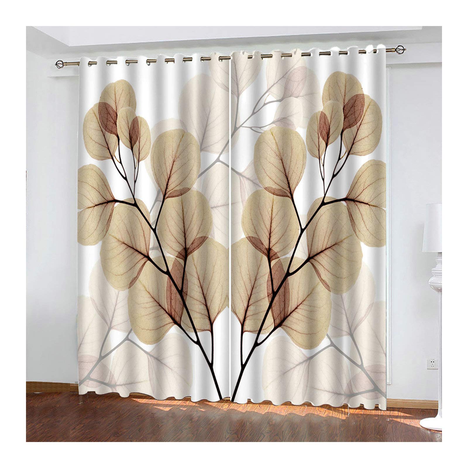 MoAndy Blackout Curtains for Girls Bedroom - 2 Panels (42x54 Inch) Light Brown Leaf Print Kids Room Drapes, Thermal Insulated Darkening Window Treatments for Nursery, Home Decor & Sleep Improvement