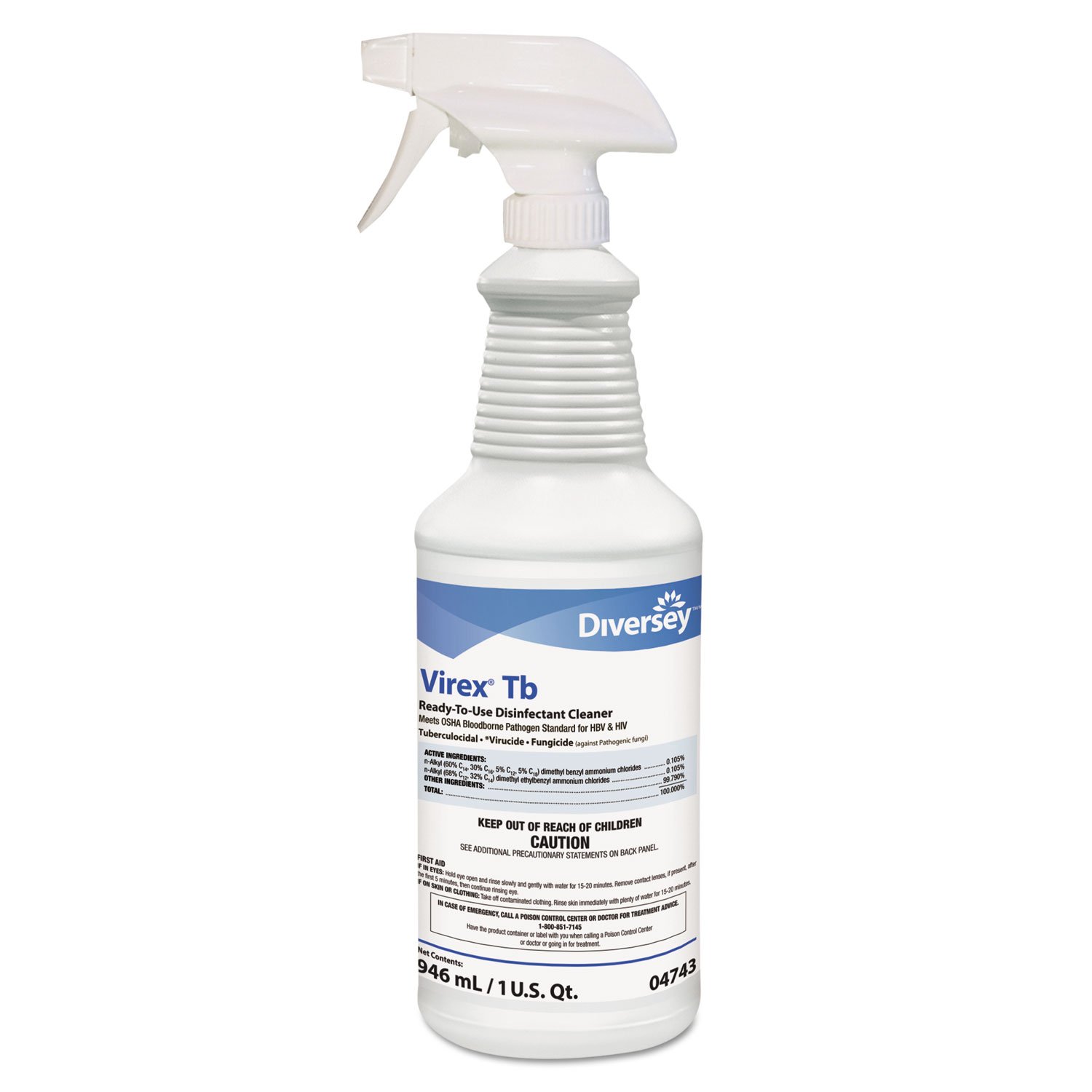 Diversey 04743 TB Lemon Scent Disinfectant Cleaner - 32 oz Flip-Top Bottle (Pack of 12) - Hospital-Grade Sanitizer for Commercial Kitchens, Healthcare Facilities & Schools