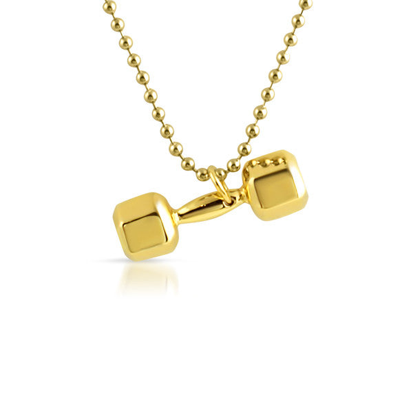 Shiny Gold Small Dumbbell Weight Pendant Necklace - Perfect for Gym Enthusiasts & Fitness Fashion Accessories