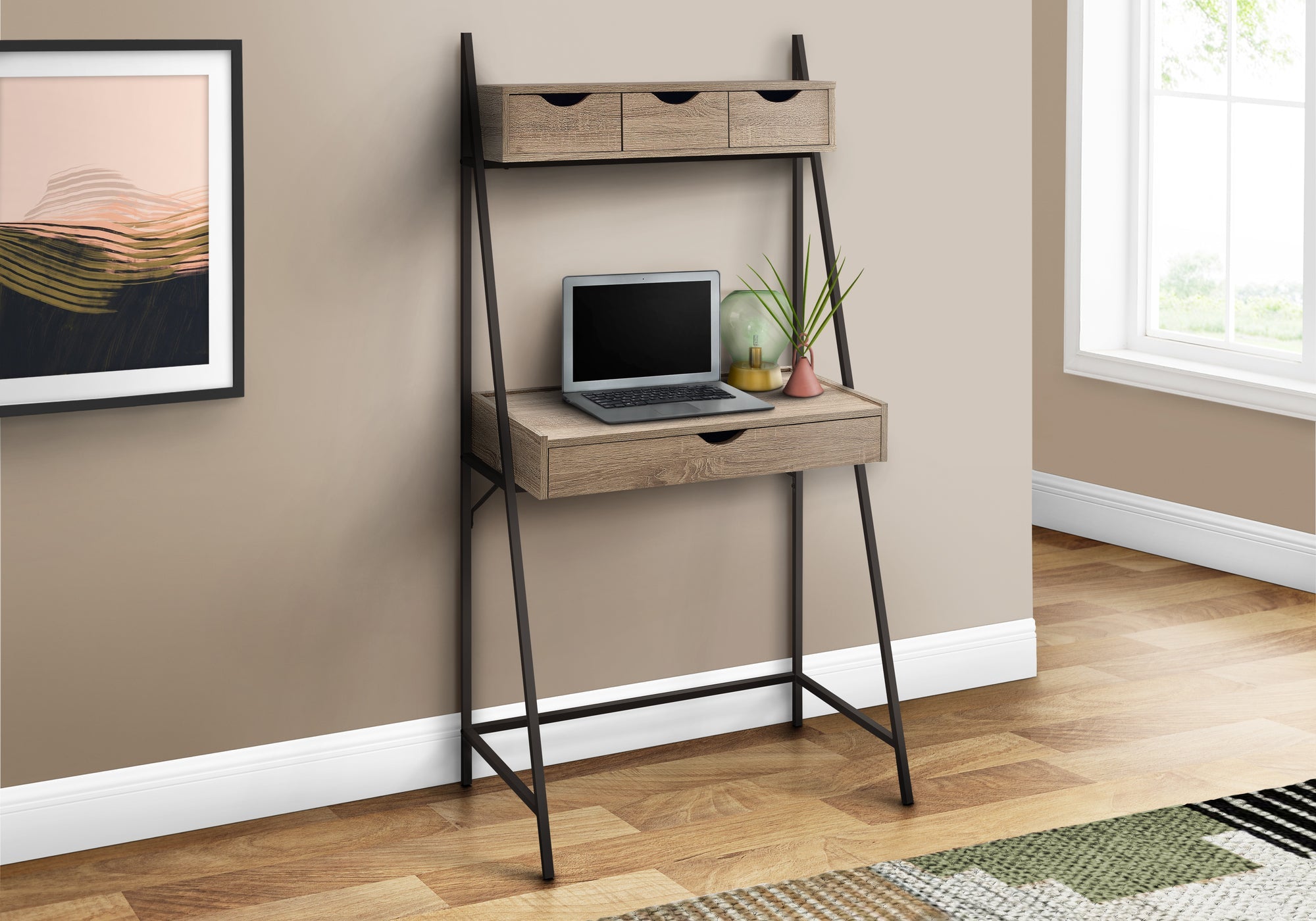 32L Dark Taupe Computer Desk with Black Metal Frame - Perfect for Home Office, Gaming Setup & Small Spaces