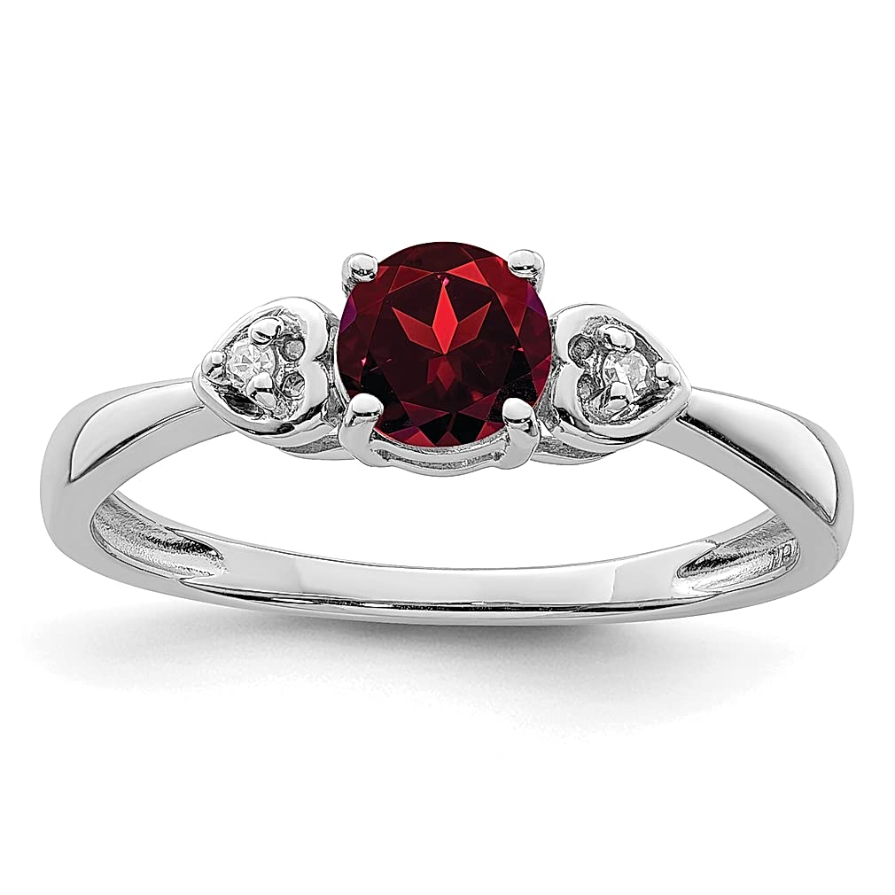 925 Sterling Silver Diamond & Red Garnet Band Ring for Women - Elegant Gemstone Fine Jewelry, Perfect Gift for Her - Ideal for Anniversaries, Birthdays & Special Occasions