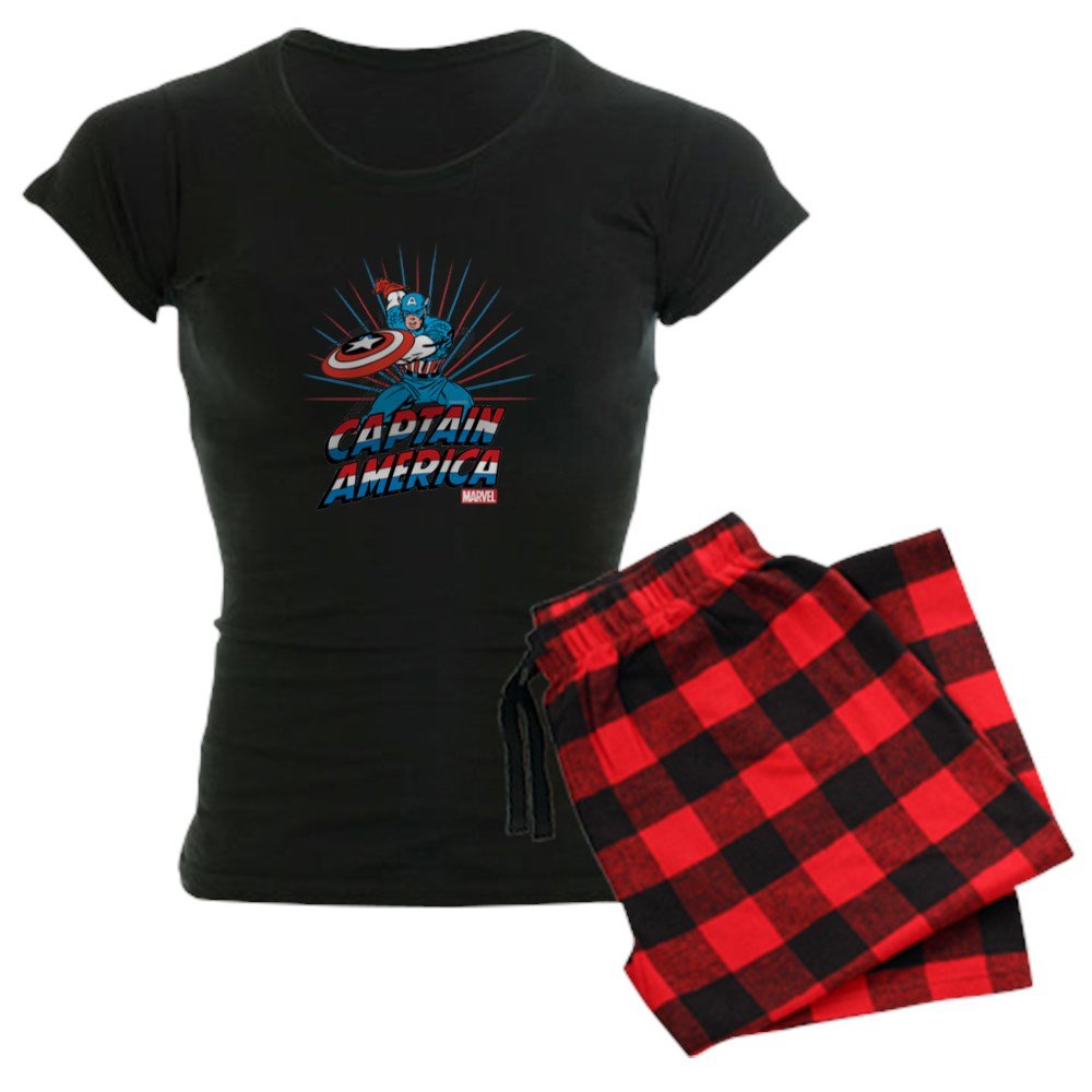 Captain America Women's Dark Pajamas Set - Superhero Sleepwear for Women - Soft & Comfortable Marvel PJs for Lounge, Sleep & Cosplay