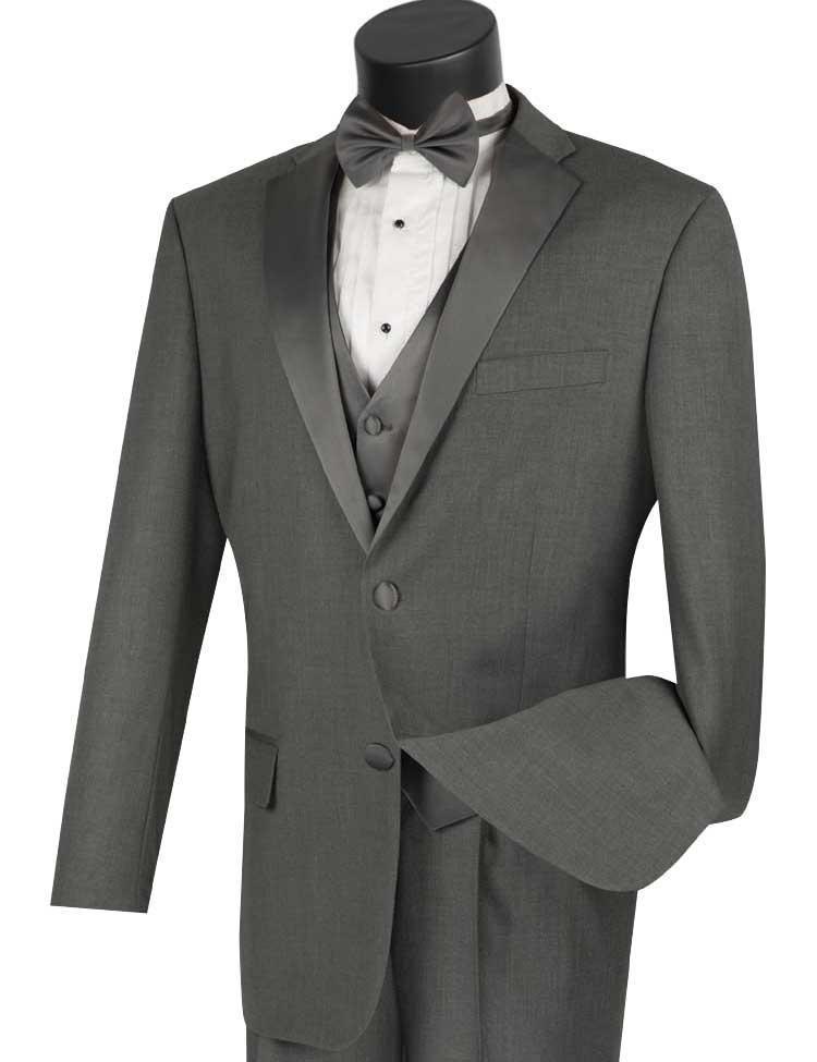 Gray Regular Fit 3 Piece Tuxedo Suit for Men - Formal Wedding, Prom & Black Tie Events