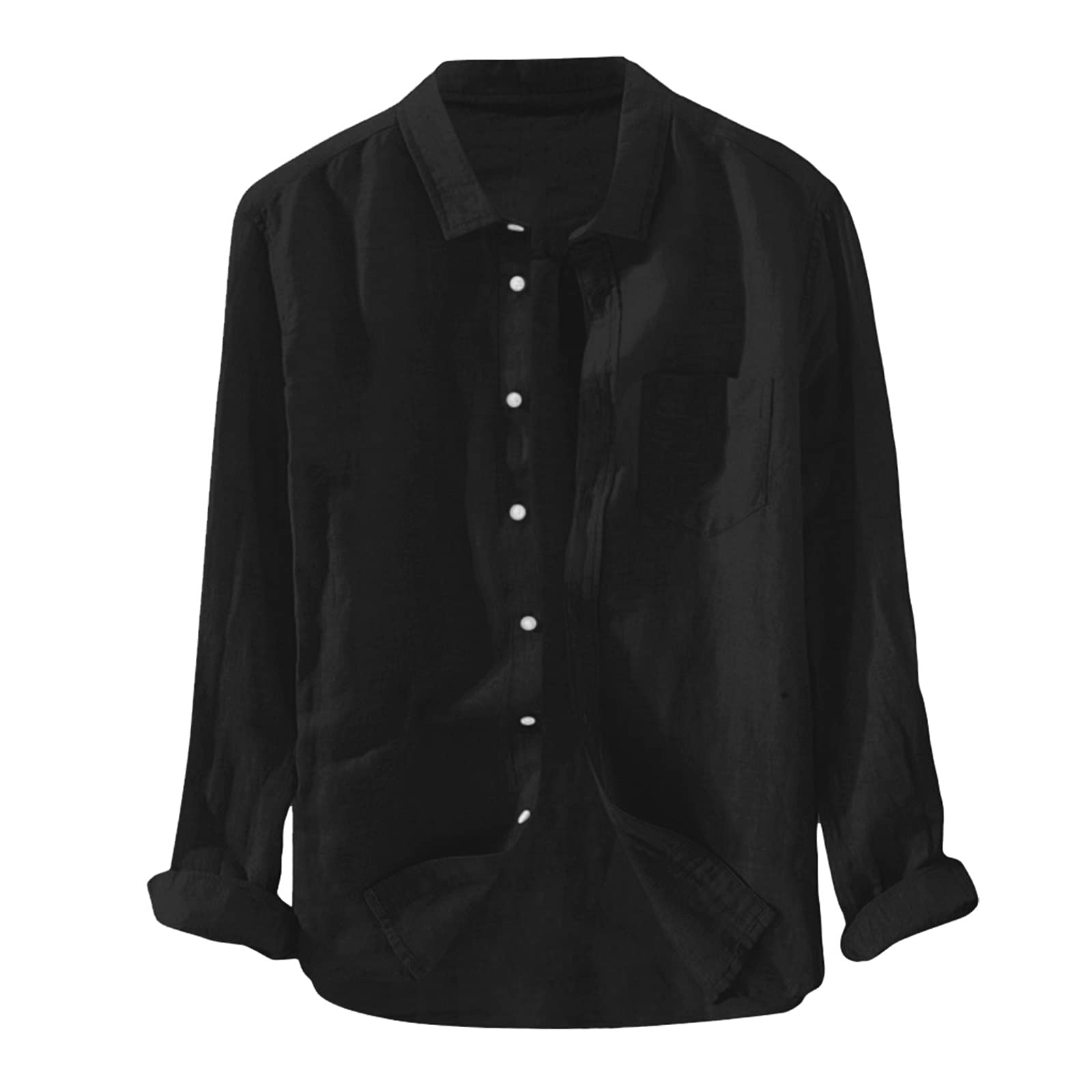 Men's Linen Long Sleeve Button-Up Shirt - Breathable Casual Solid Color Top with Collar | Perfect for Office, Summer Outings & Smart Casual Occasions