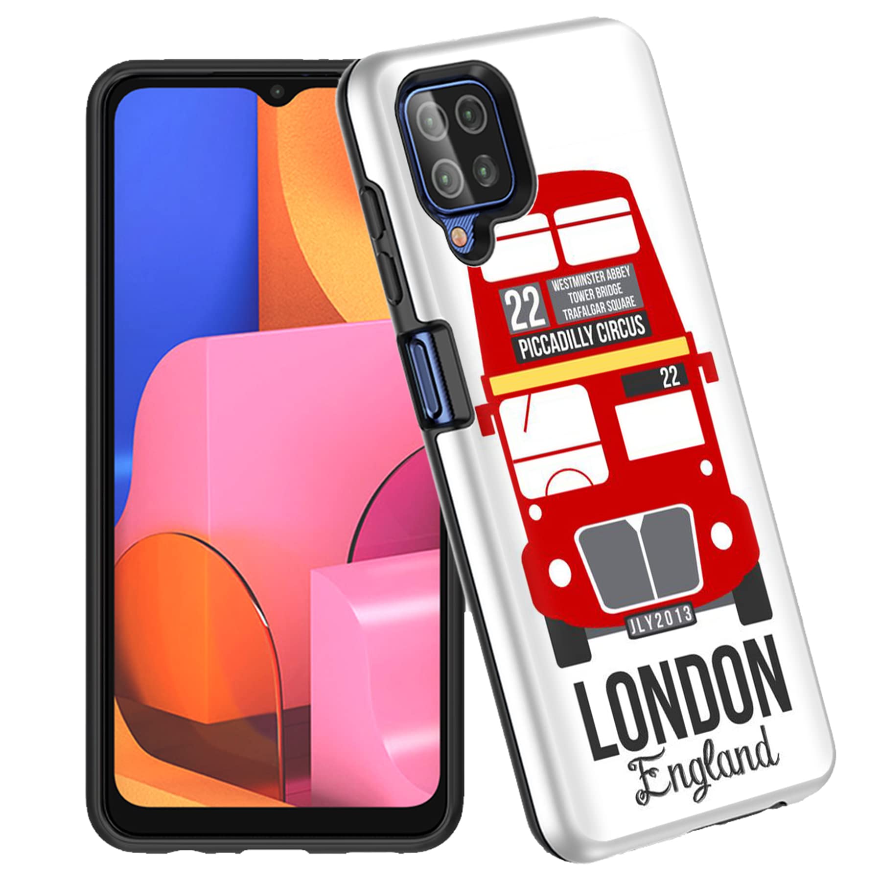 VIBECover Hybrid Slim Case for Samsung Galaxy A12 5G - Shockproof Dual Layer Protective Phone Cover with London Design | Perfect for Everyday Use, Travel & Outdoor Activities
