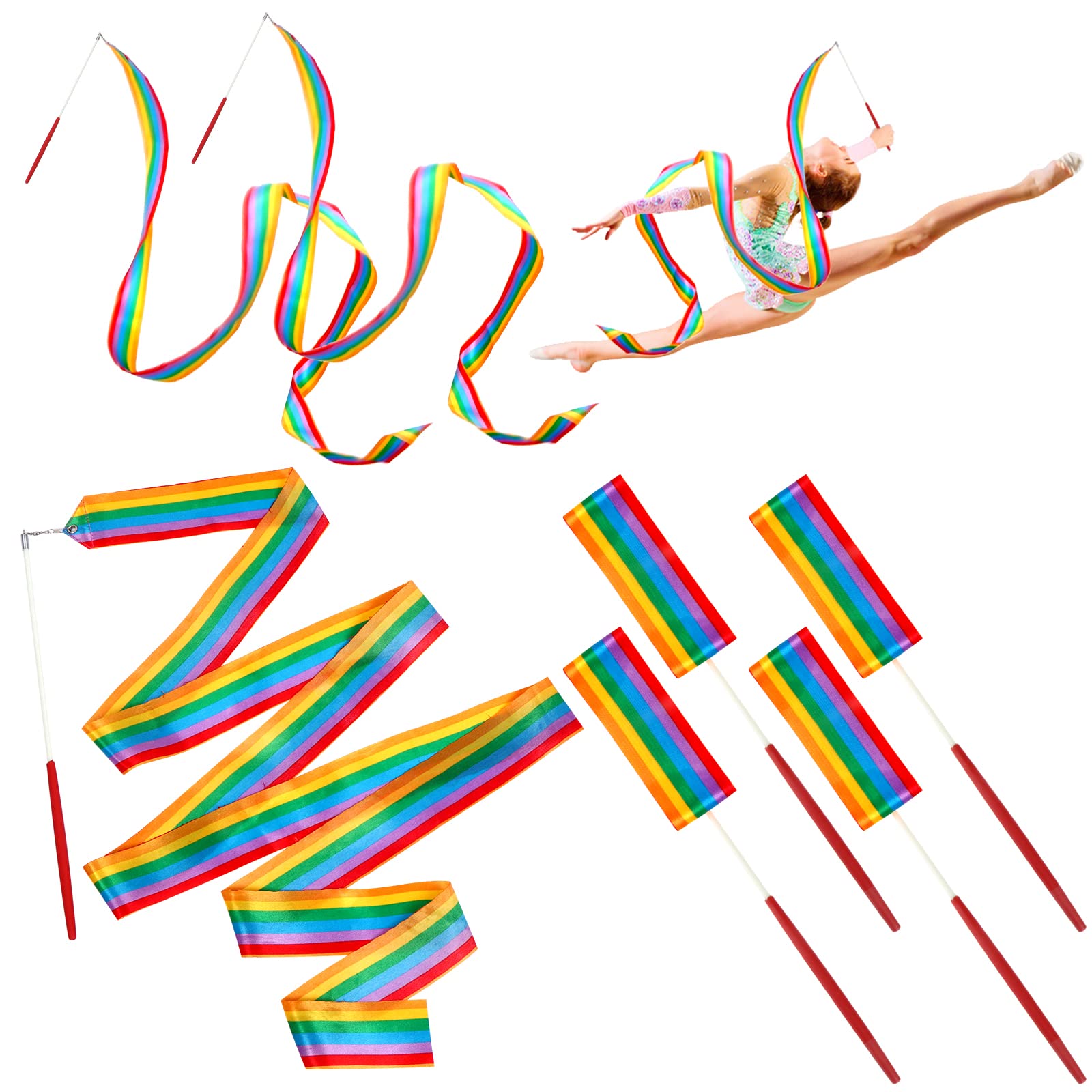 50 Pcs Colorful Dance Ribbon Streamers - 6.6 Feet Rhythmic Gymnastics Ribbons with Non-Slip Handle for Kids, Artistic Dancing, Baton Twirling & Performance - Perfect for Gymnastics Practice, Dance Recitals & School Events