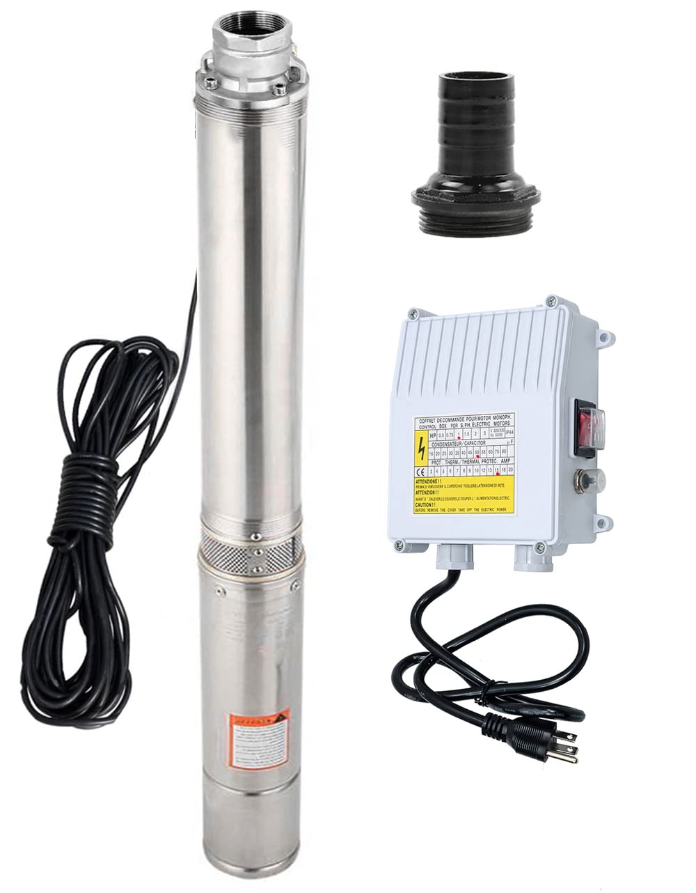 0.5HP/1HP/2HP Stainless Steel Deep Well Submersible Water Pump with 100ft Power Cord & Control Box - Heavy Duty for Home, Farm, Irrigation & Water Supply (1HP 110V)