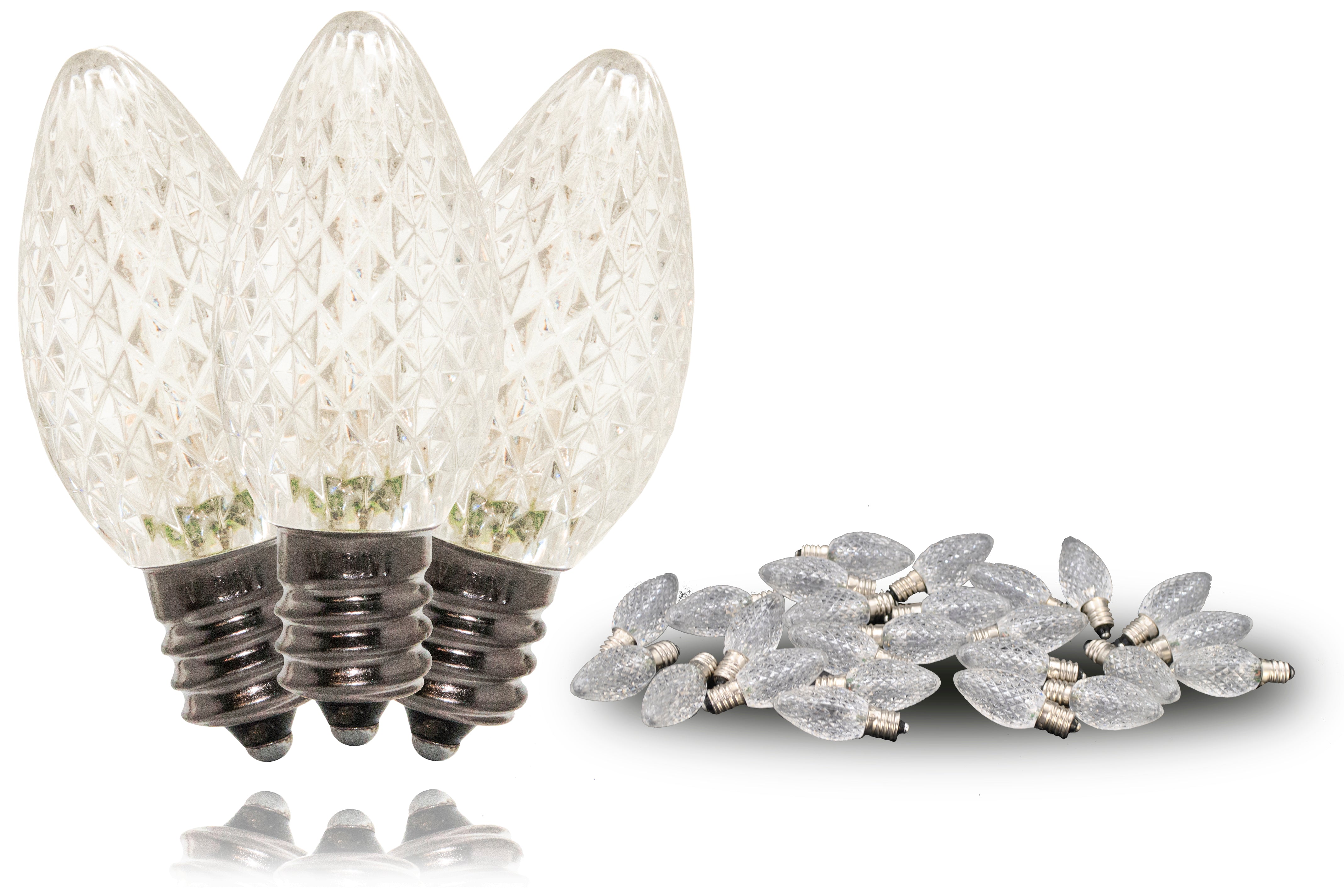 25 Pack C7 Faceted Warm White LED Retrofit Bulbs - Energy Efficient Christmas Lights Replacement for Holiday Decor, Tree Lighting & Outdoor Decorations