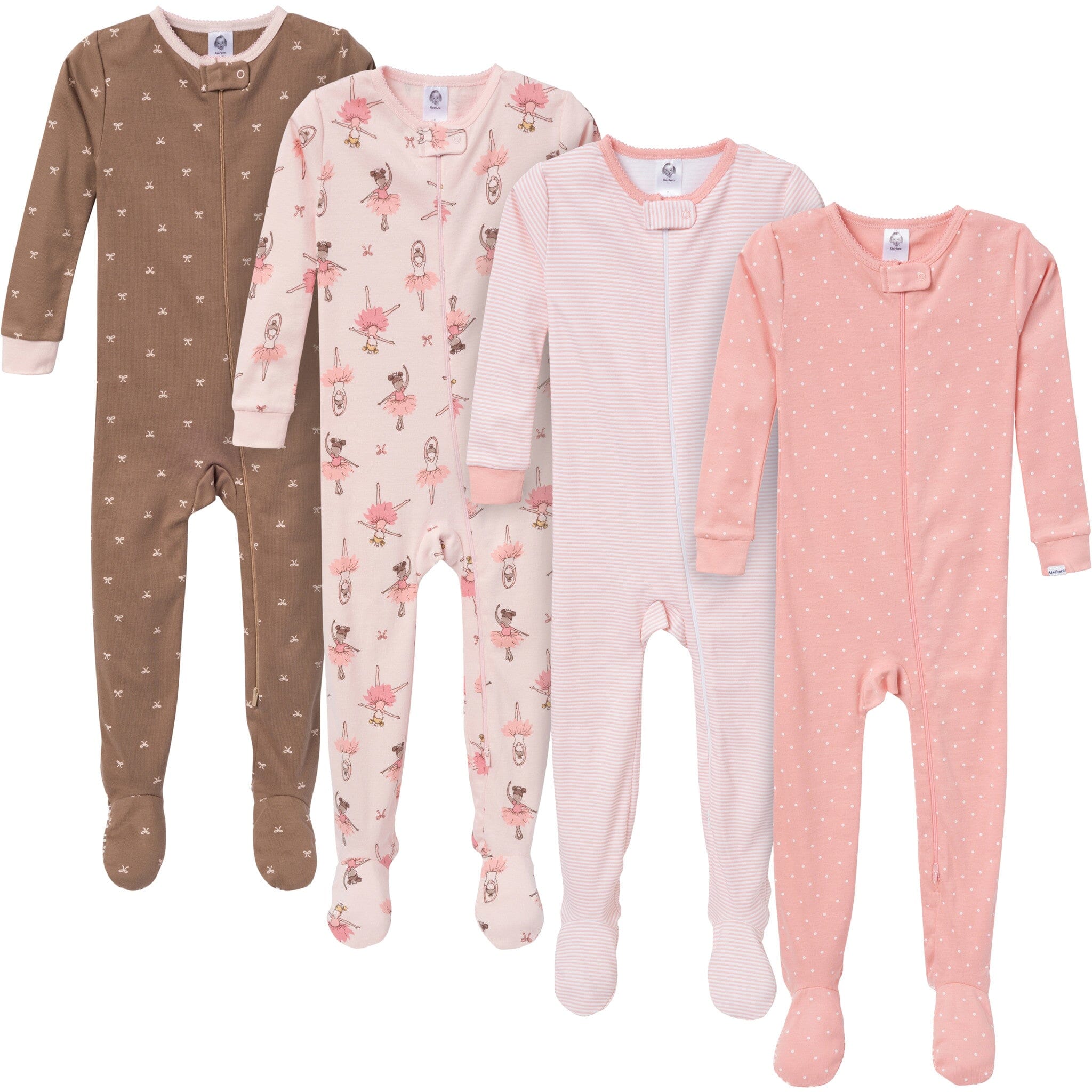 4 Pack Baby & Toddler Girls Ballerinas Snug Fit Footed Pajamas - Soft Cotton Sleepwear for Infants & Toddlers - Perfect for Bedtime, Nursery & Playtime