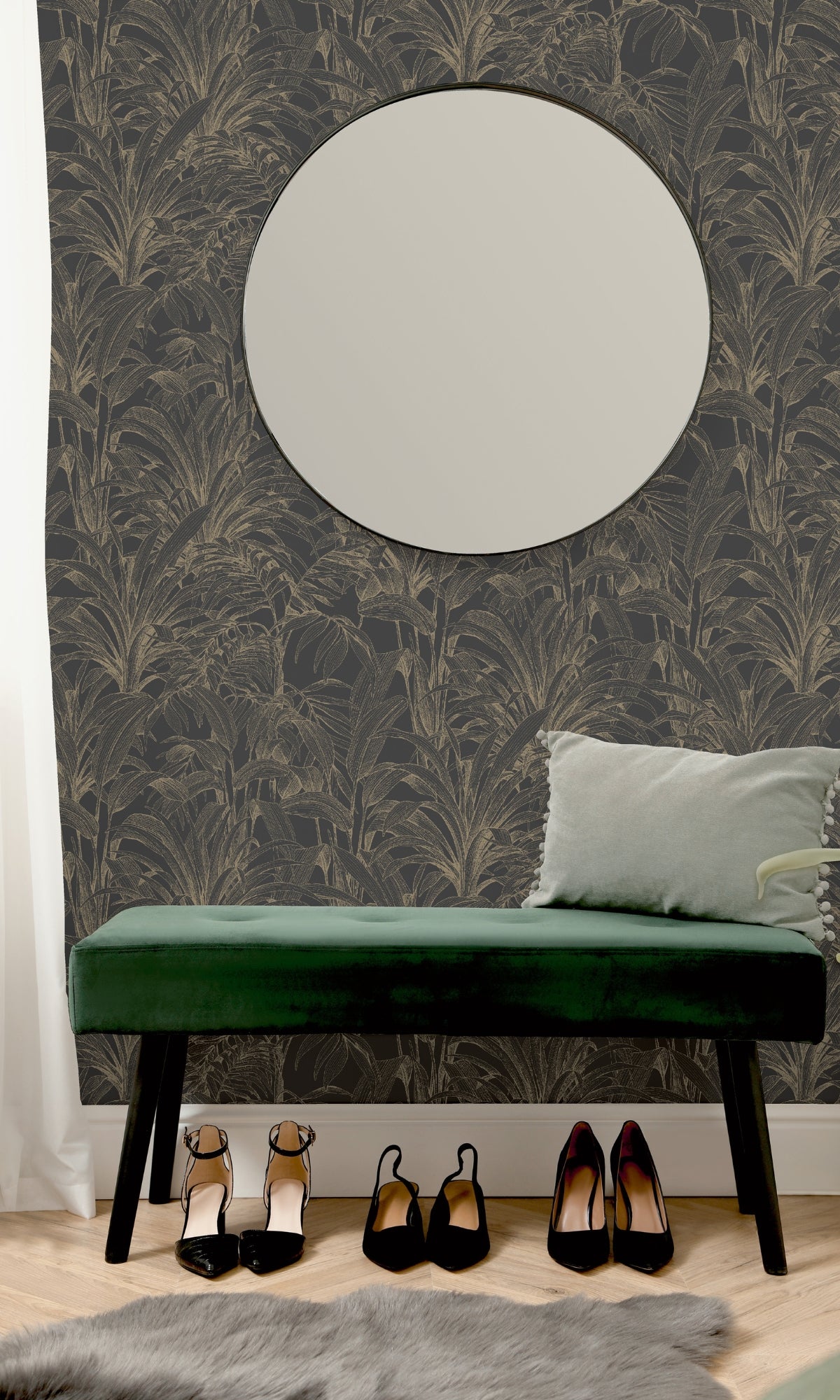 Black Jungle Leaves Tropical Wallpaper R8359 - Exotic Botanical Peel & Stick Wall Mural for Living Room, Bedroom, Nursery Decor | Perfect for Jungle Theme, Boho Style & Tropical Home Design