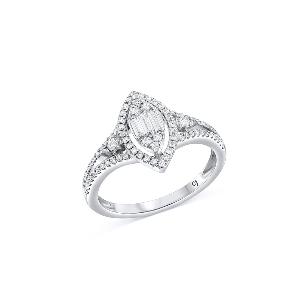 18K White Gold 0.44ctw Diamond Cluster Marquise Halo Engagement Ring - Perfect for Proposals, Anniversaries & Special Occasions