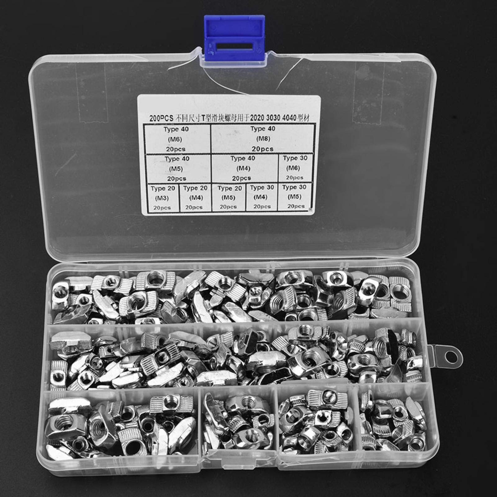 High Hardness T-Slot Nuts & Sliding Blocks - 200Pcs Fastener Hardware Kit for 20/30 Series Aluminum Profiles - Perfect for CNC Machines, 3D Printers & DIY Projects