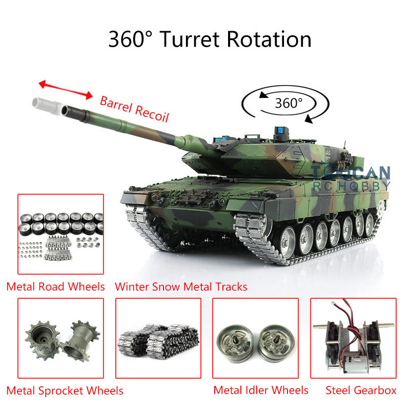 Heng Long 1/16 Scale TK7.0 Leopard 2A6 Remote Control Tank with Barrel Recoil, Metal Tracks & 360° Rotating Turret - Realistic RC Military Vehicle for Collectors & Battle Simulation