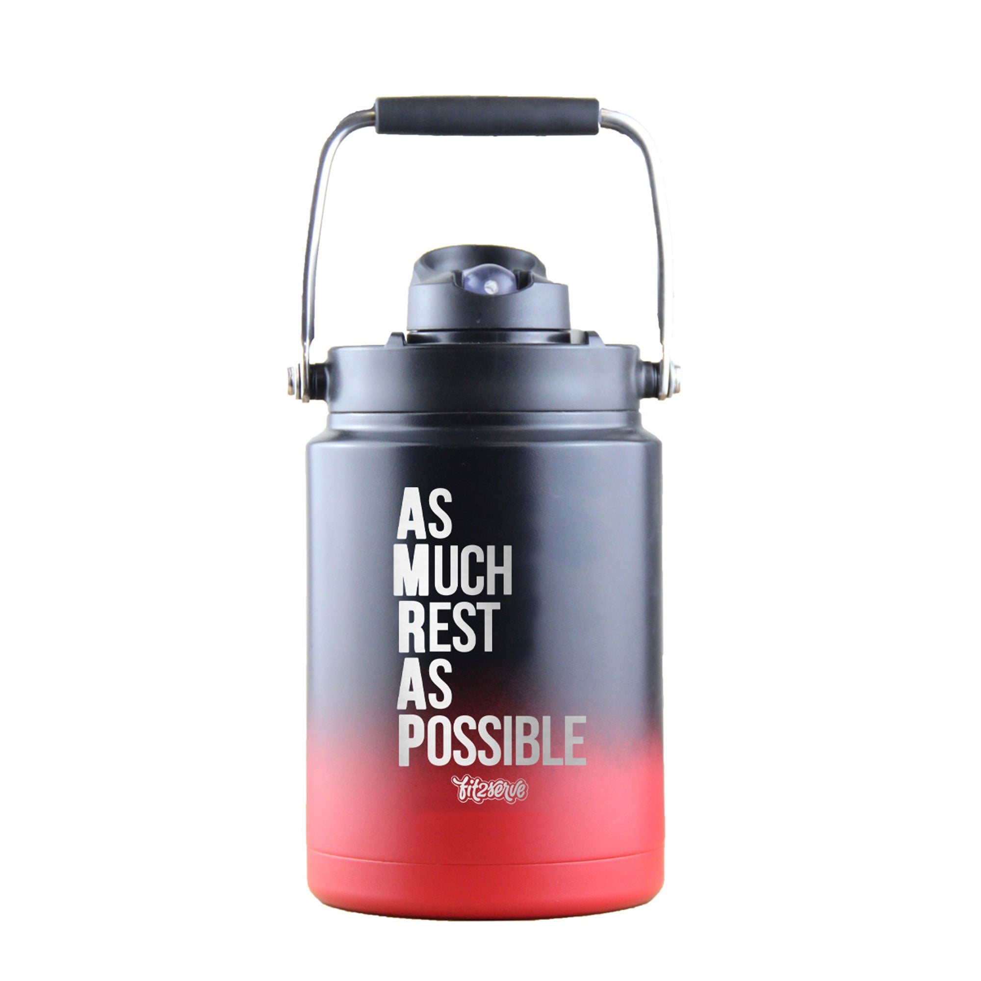 FIT2SERVE Half Gallon Water Bottle with Straw - Red Black Ombre Insulated Jug for Hydration at Gym, Hiking & Work | BPA-Free Leak Proof Sports Bottle