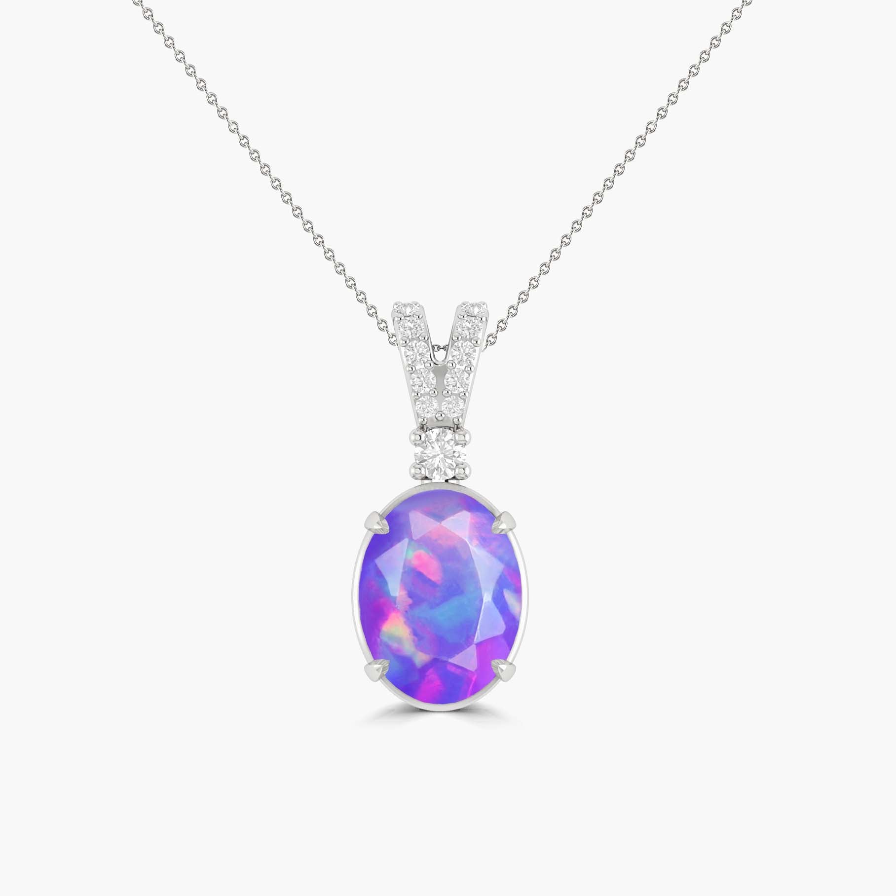 Fire Lavender Opal Gemstone Pendant Necklace for Women - Elegant Handmade Jewelry Gift for Birthday, Anniversary & Special Occasions