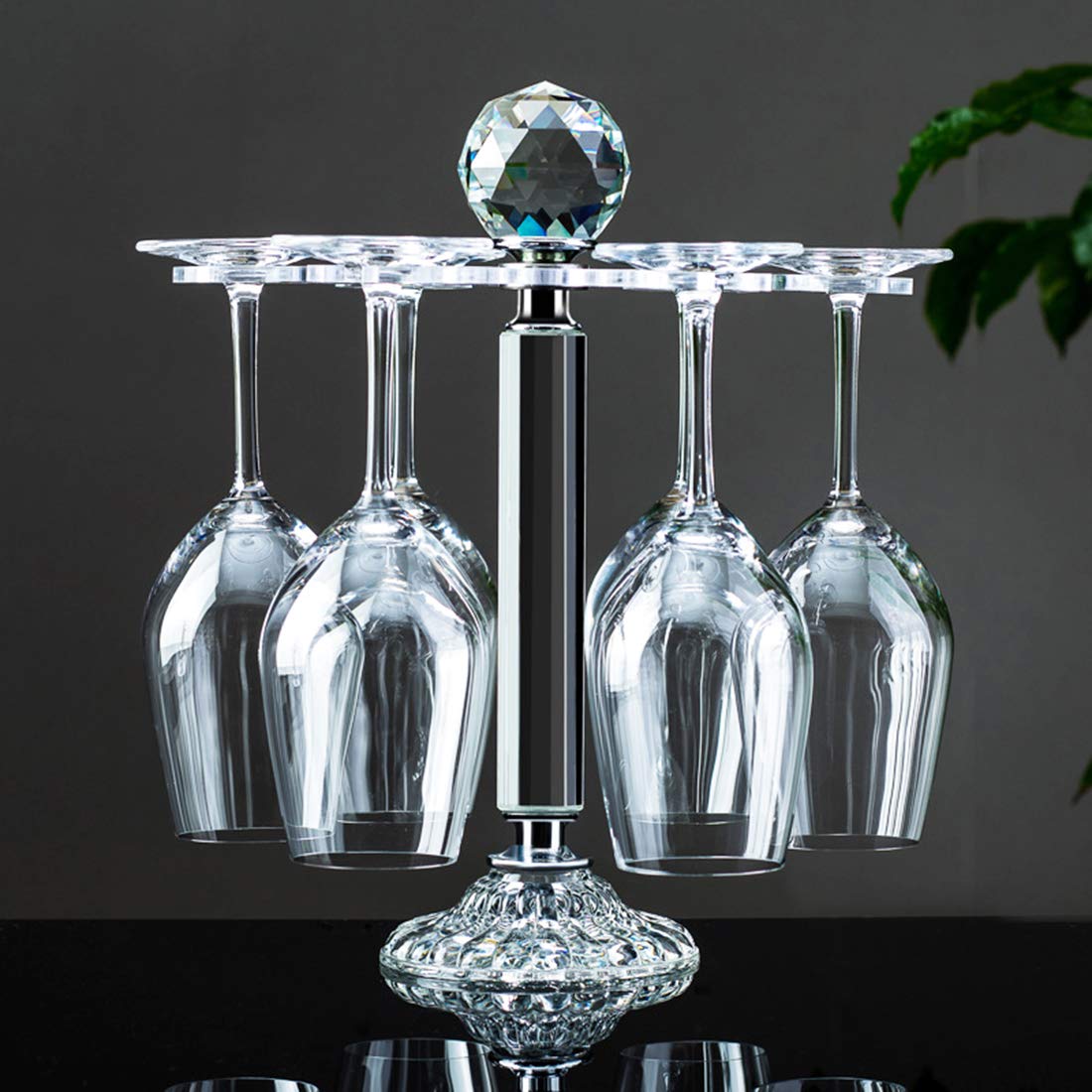 Elegant Crystal Glass Stemware Rack - Rotating 8-Wine Glass Storage Holder with Air Drying Stand - Transparent Desktop Organizer for Bar, Kitchen & Dining Room Decor