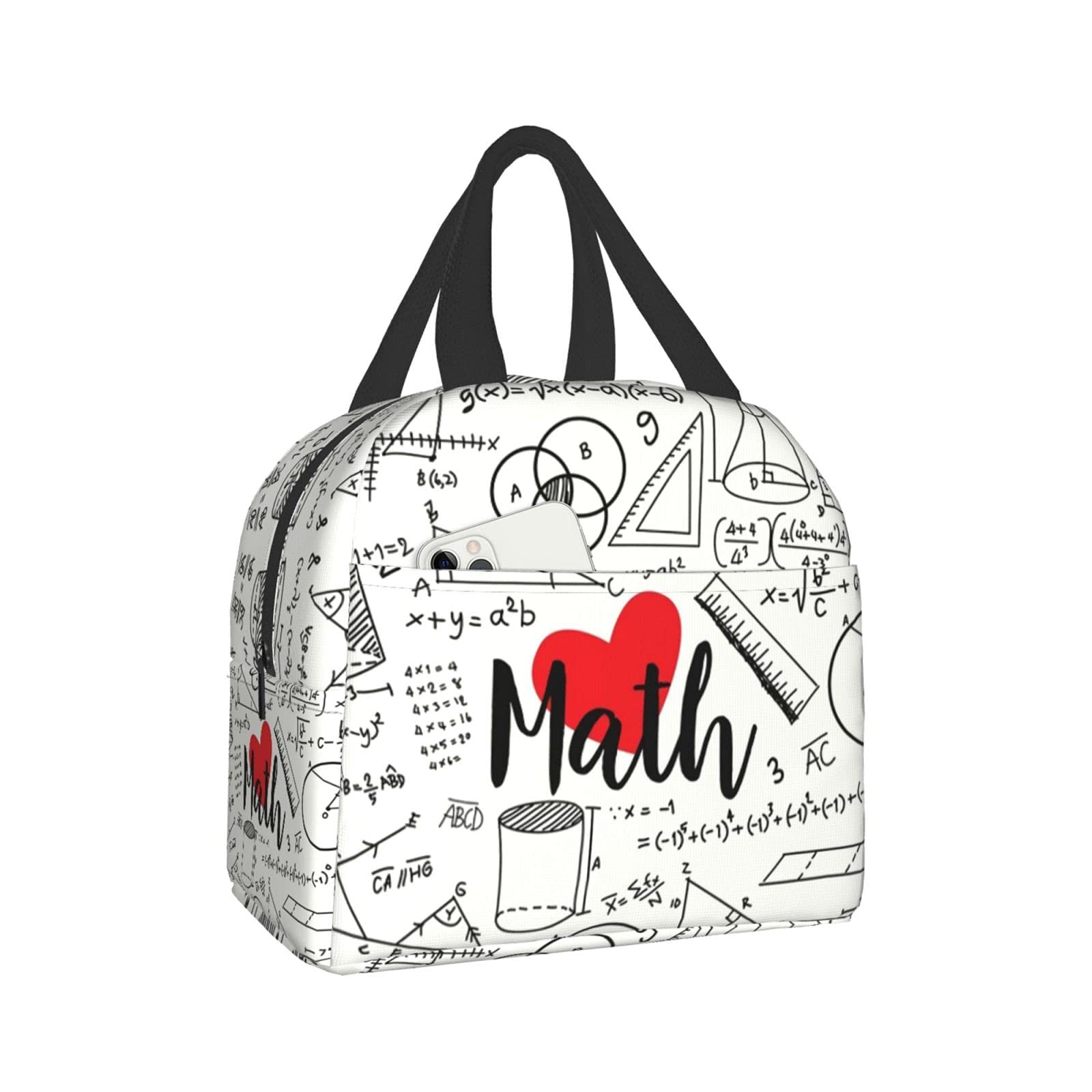 I Love Math Insulated Lunch Bag for Women & Men - Reusable Tote Lunch Box for School, Work, Travel, Picnic & Outdoor Activities
