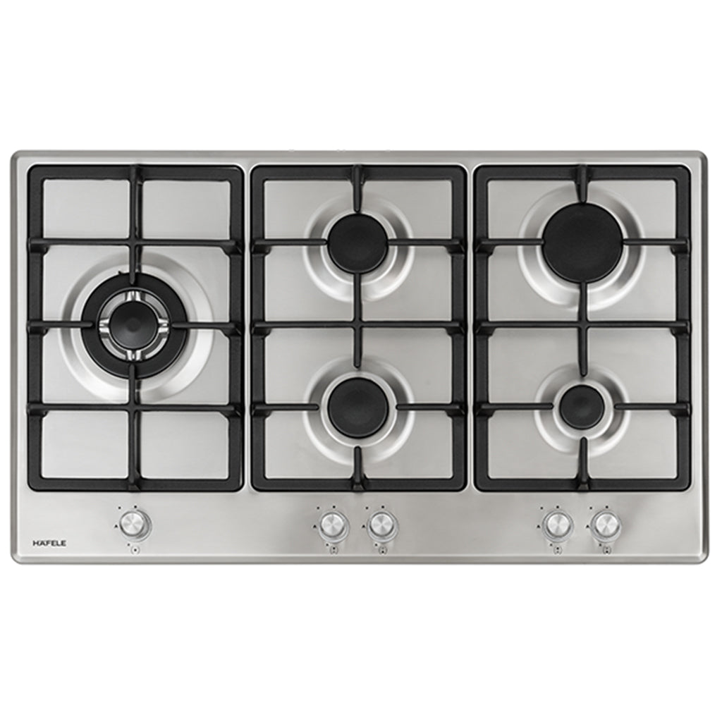 Hafele 90cm Gas Cooktop with High-Power Wok Burner - Professional Stainless Steel Stove for Asian Cooking, Stir-Frying, and Home Kitchen Use