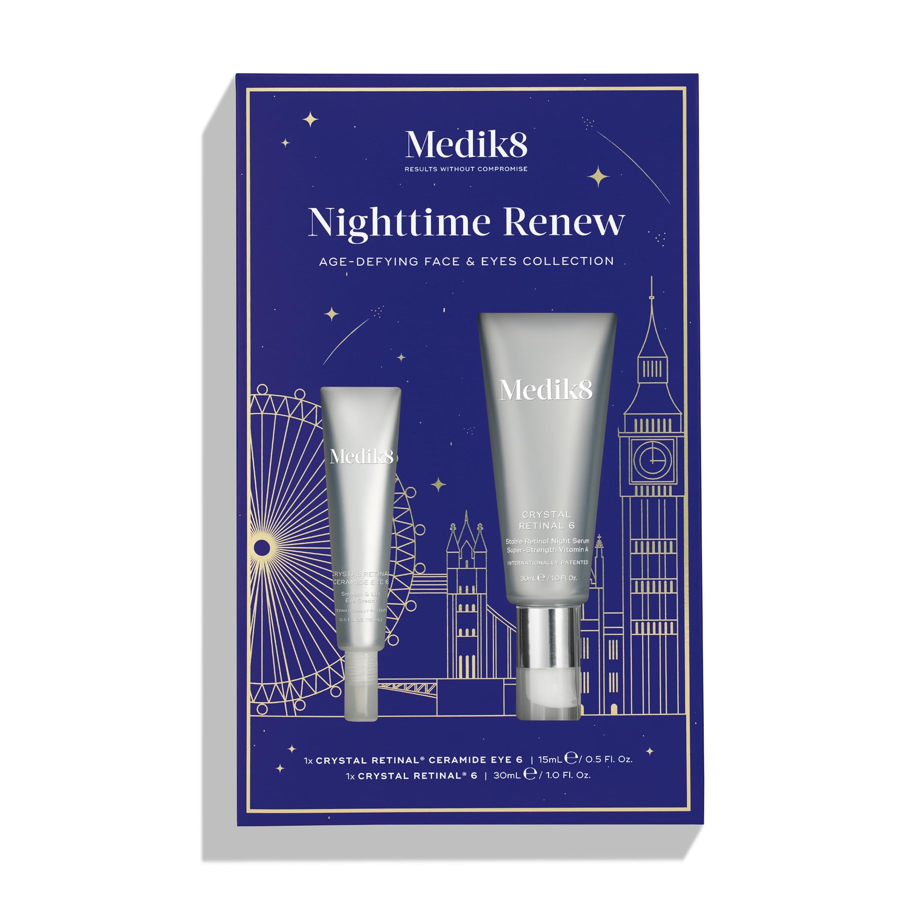 Medik8 Nighttime Renew Duo Set - Crystal Retinal 6 Face Serum & Ceramide Eye Cream - Anti-Aging, Firming & Smoothing Skincare for Wrinkles & Fine Lines - Perfect for Nighttime Routine & Dry Skin Care