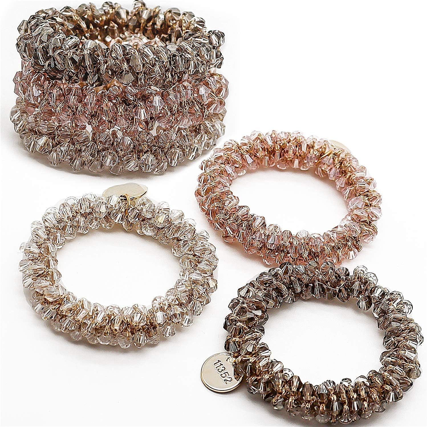 ADORNISH Crystal Hair Ties - Elegant White Elastic Scrunchies with Beaded Ponytail Holders for Women & Girls (Pack of 3) | Perfect for Weddings, Parties & Everyday Hair Accessories