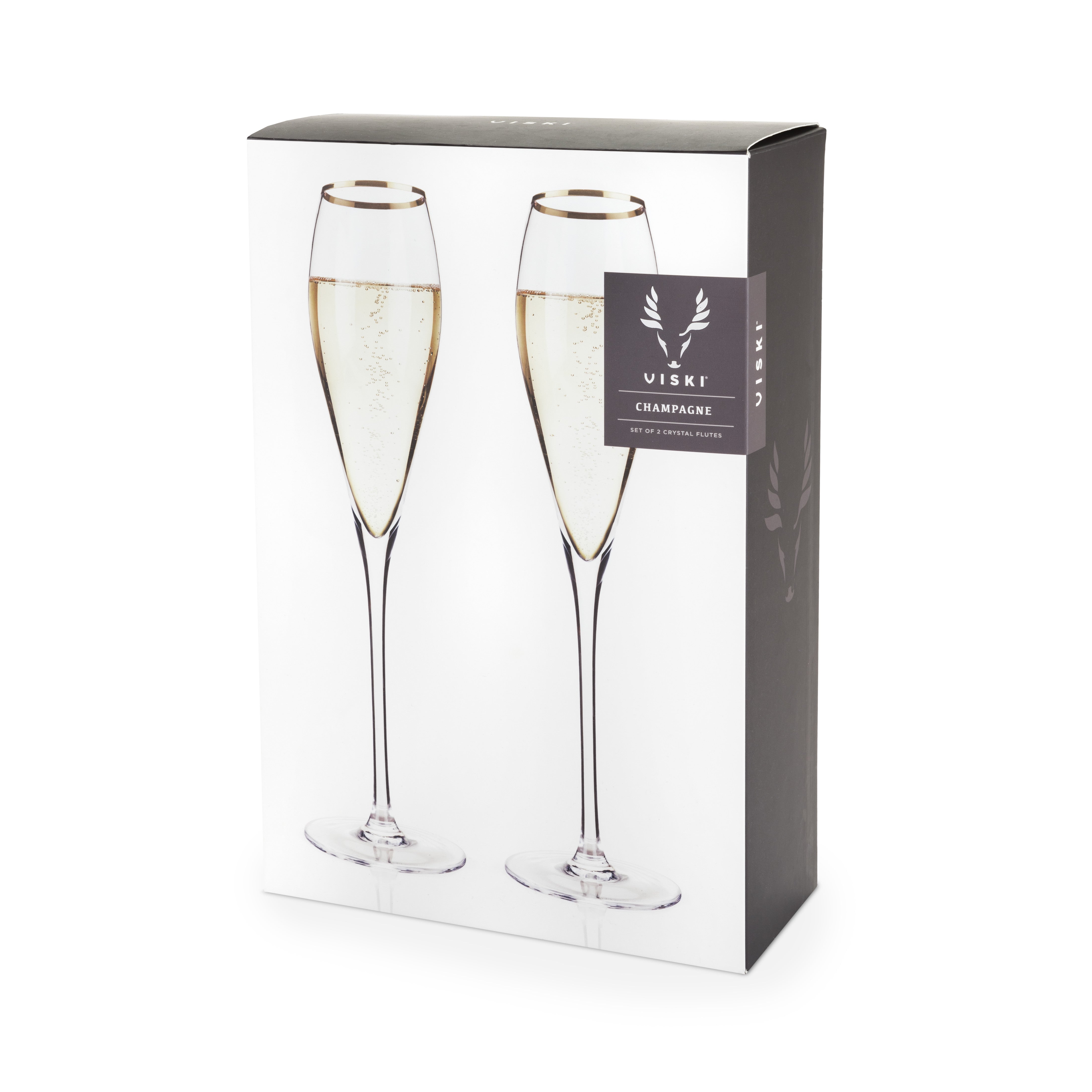 Luxury Gold Rimmed Crystal Champagne Flutes Set of 2 - Elegant Wedding, Anniversary & Party Glassware for Celebrations & Romantic Dinners