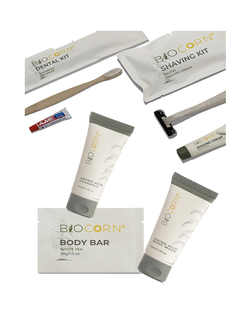 15/30 Travel Toiletries Kit - BIOCORN 5-Piece All-in-One Toiletries Accessories Set with Zippered Bag | Perfect for Airplane Carry-On, Camping, Gym & Business Trips