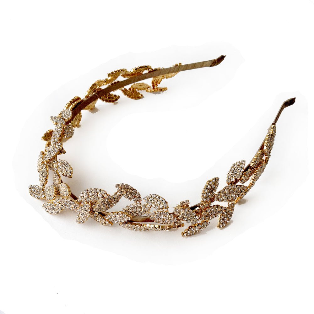 Olive Branch Crystal Headband for Women - Elegant Floral Hair Accessory for Weddings, Parties & Special Occasions