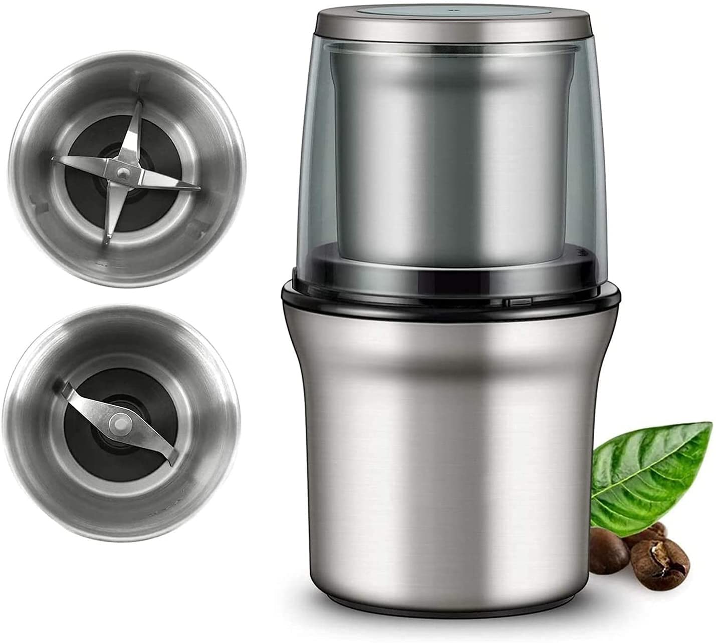 Premium Electric Coffee Grinder 200W - Detachable Stainless Steel Blade for Coffee Beans & Spices - Removable Bowl, Compact Design - Grinds Up to 100g/12 Cups - Perfect for Home, Office & Coffee Shops