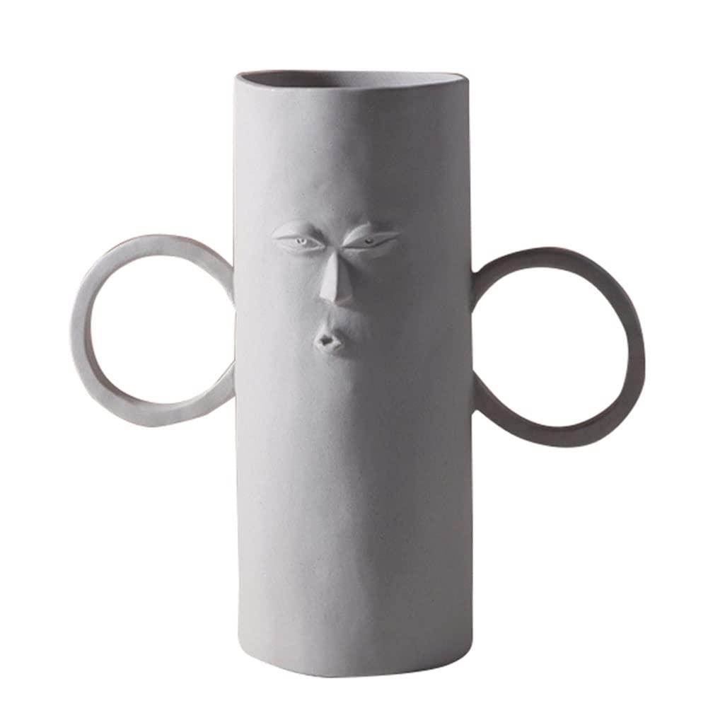 Handmade Abstract Grey Human Face Ceramic Vase - Unique Decorative Jar for Living Room, Shelf, Table, Bookshelf, Mantel & Entryway | Perfect for Home Decor, Wedding Centerpieces & Gift Ideas