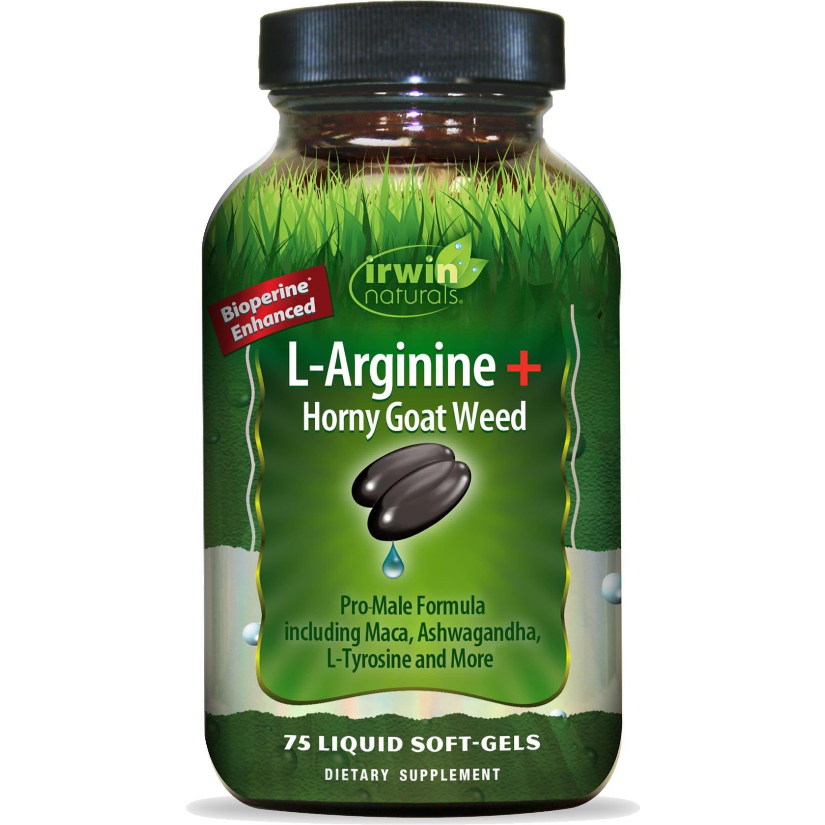 Irwin Naturals L-Arginine & Horny Goat Weed Supplement - Supports Heart Health, Circulation & Energy - Natural Performance & Vitality Booster for Men & Women - Gym, Workout & Daily Wellness Support