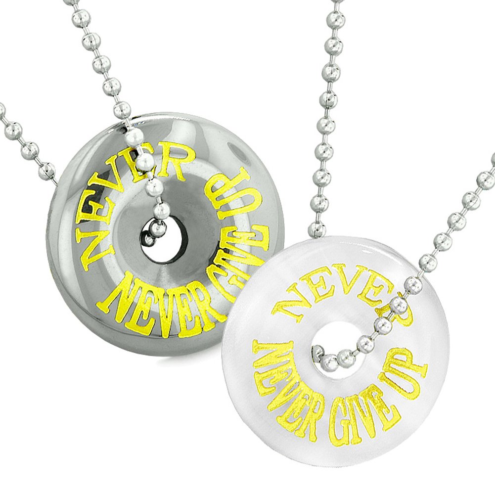 Never Give Up Best Friends & Couples Love Donut Pendant Necklace - Simulated Cat's Eye Hematite Amulet for Women & Men | Gift for Friendship, Anniversary, Valentine's Day