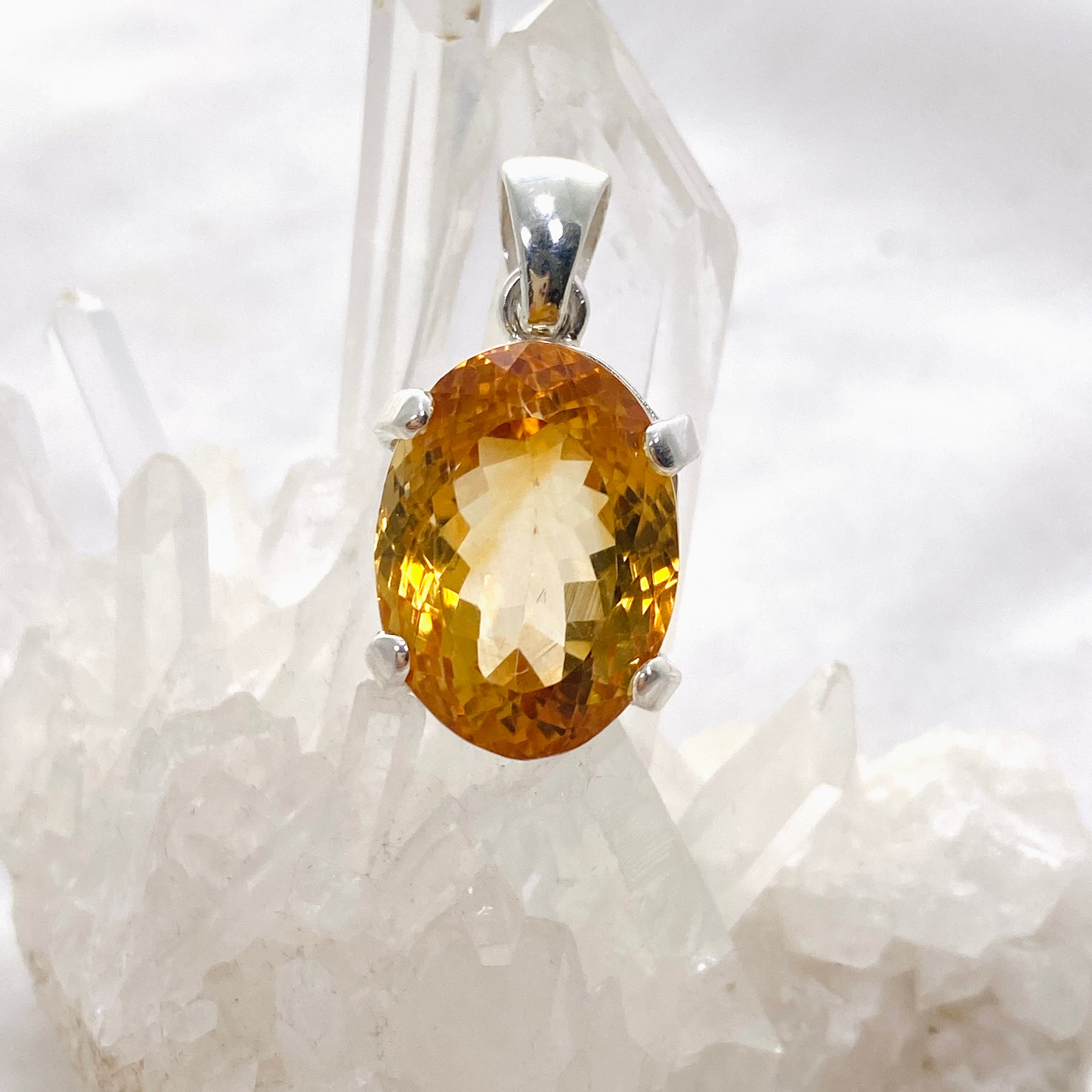 Natural Citrine Gemstone Oval Faceted Pendant Necklace - 925 Sterling Silver Jewelry KPGJ4784 | Elegant Gift for Women, Birthday, Anniversary & Special Occasions
