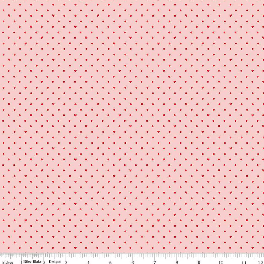 My Mind's Eye Sweetheart Dots & Hearts Pink Fabric by the Yard - Perfect for DIY Crafts, Quilting, and Home Decor Projects