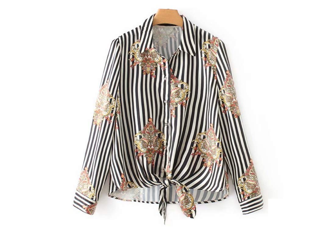 Floral Knot Front Hem Blouses for Women - Long Sleeve Tops for Mature Ladies - Perfect for Office Wear, Casual Outings & Special Occasions