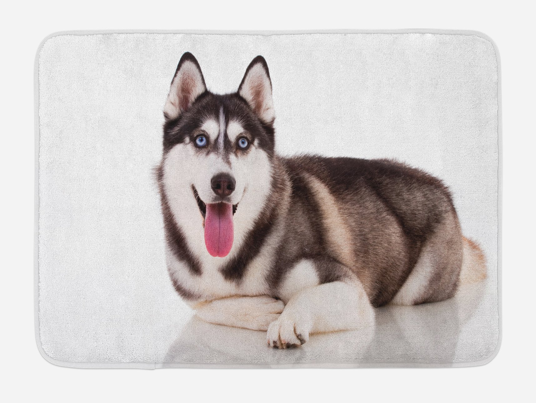 Ambesonne Alaskan Malamute Bath Mat - Non-Slip Plush Bathroom Rug with Funny Siberian Dog Design (30.2