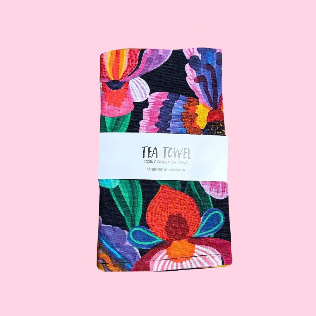 Premium Irises & Orchids Tea Towel Set - 100% Cotton Absorbent Kitchen Towels for Drying Dishes, Decor & Gift - Perfect for Home, Kitchen & Hostess Gifts