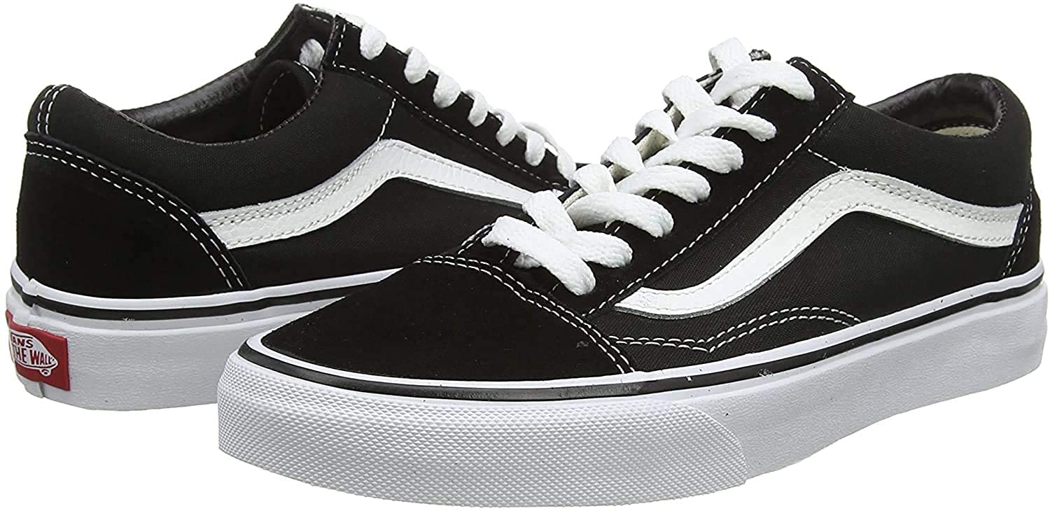 Vans Old Skool Classic Skate Shoes for Men & Women - Black/White Canvas Sneakers - Size 40.5 EU / 9.5 US Women / 8 US Men - Comfortable Casual & Skateboarding Shoes for Streetwear Fashion & Everyday Wear
