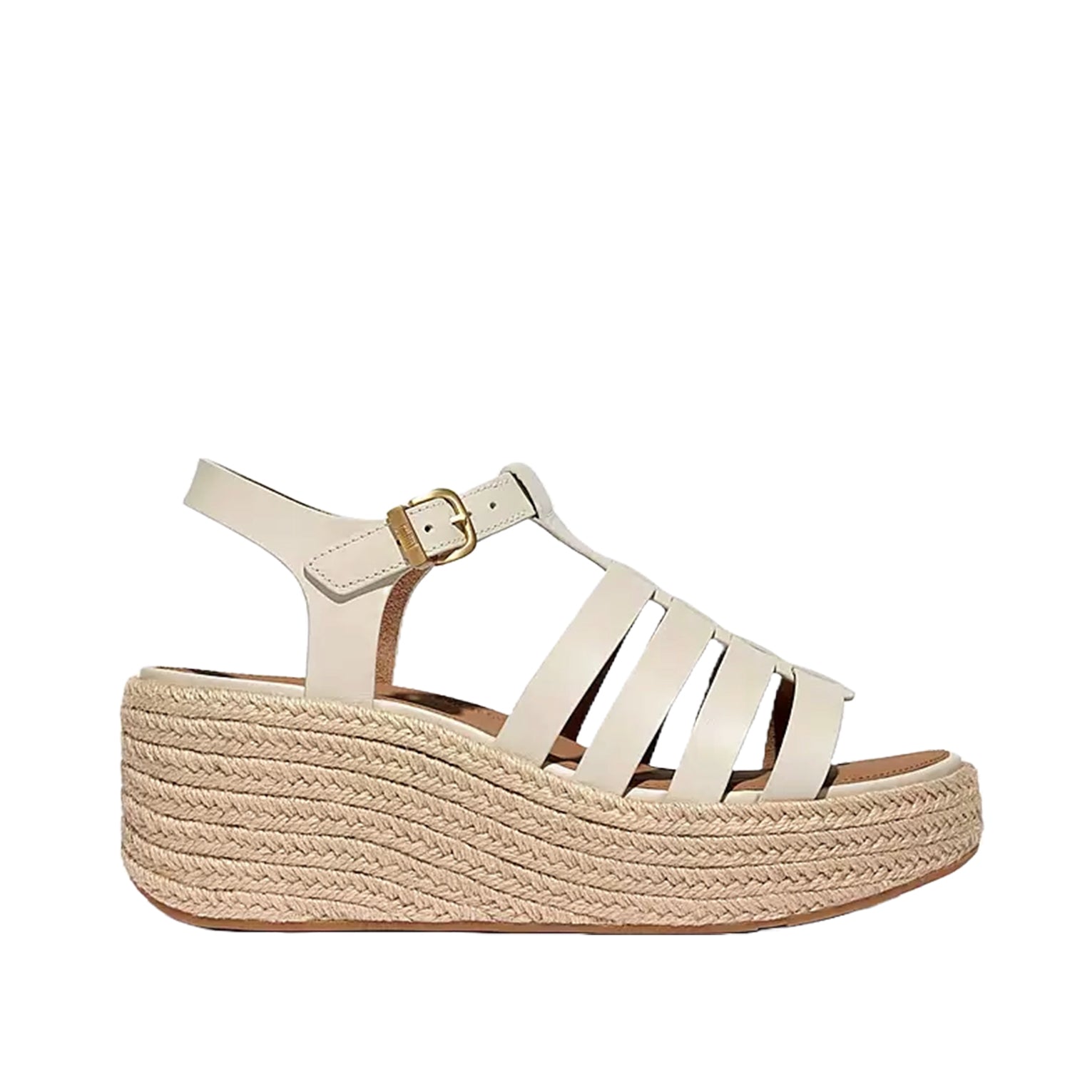 Fit Flop Women's Espadrille Leather Fisherman Wedge Sandals - Comfortable Beige Summer Shoes for Beach, Walking & Casual Outfits