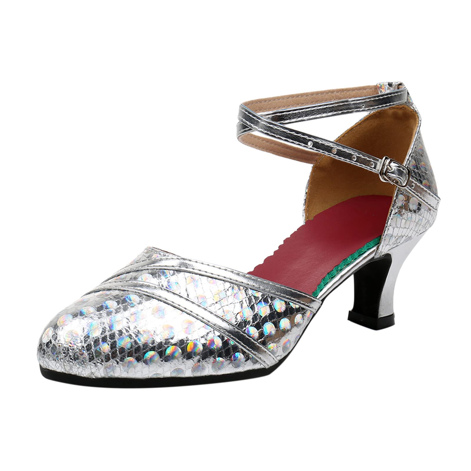 Women's Latin Dance Shoes - Heeled Ballroom Salsa Tango Party Sequin Sandals for Elegant Performances and Social Dancing