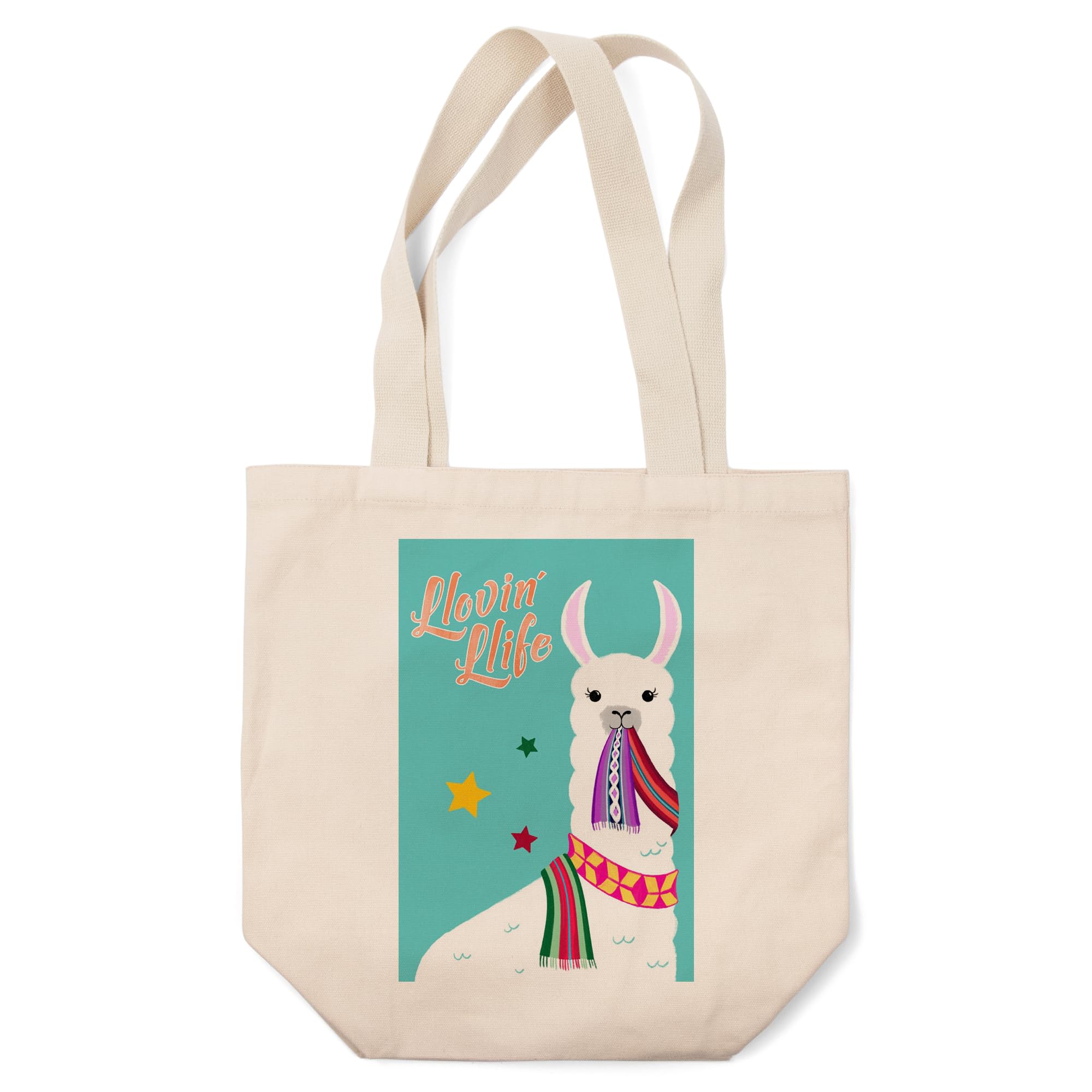 Lantern Press Llovin' Llife Llama Blue Cotton Canvas Reusable Tote Bag - Eco-Friendly Shopping & Beach Tote for Women