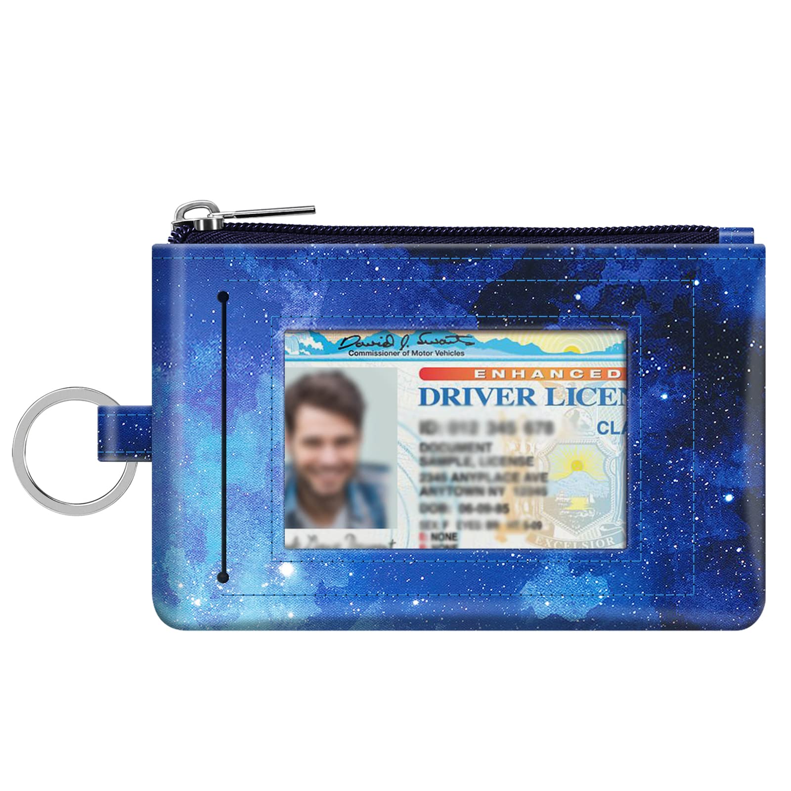 Fintie RFID Blocking Zip ID Case - Slim Wallet Card Holder with Key Ring & Coin Pouch for Women & Men (Starry Sky) | Travel, Work & Everyday Use